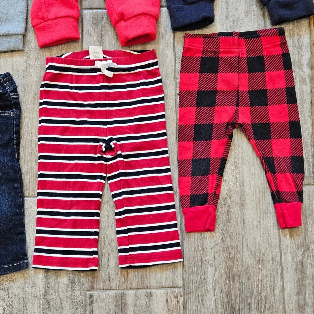 Baby Boy Clothing Lot of 9 Size 12-18M Overalls‎ Jeans Fleece Joggers Pants Play